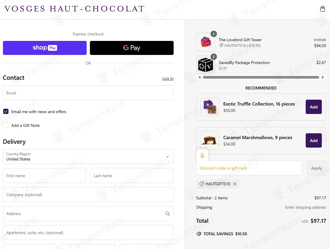 Vosges Chocolate coupon code: 10% off with HAUTGIFTS10. Tested and valid as 1 year ago.