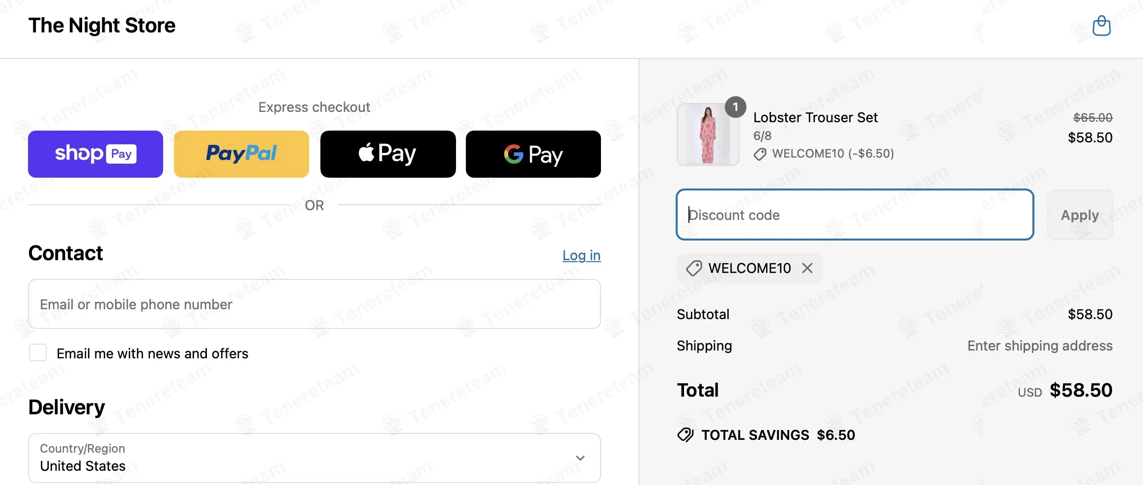 The Night Store coupon code: 10% off with welcome10. Tested and valid as 1 month ago.