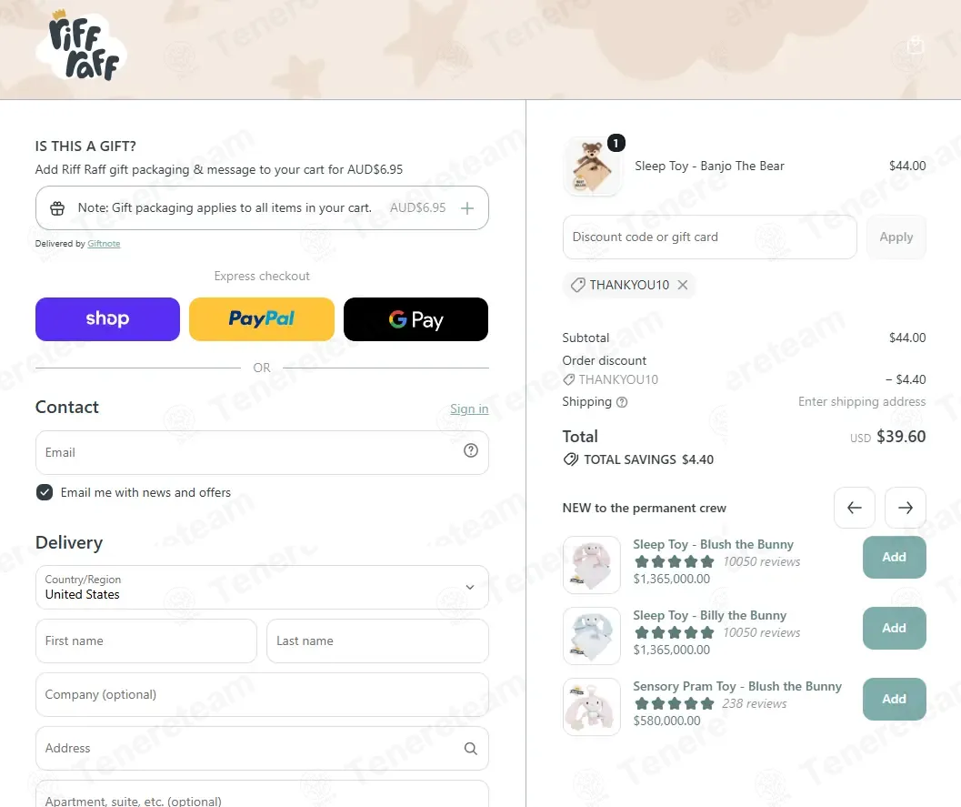 Riff Raff Baby AU coupon code: 10% off with THANKYOU10. Tested and valid as 2 weeks ago.