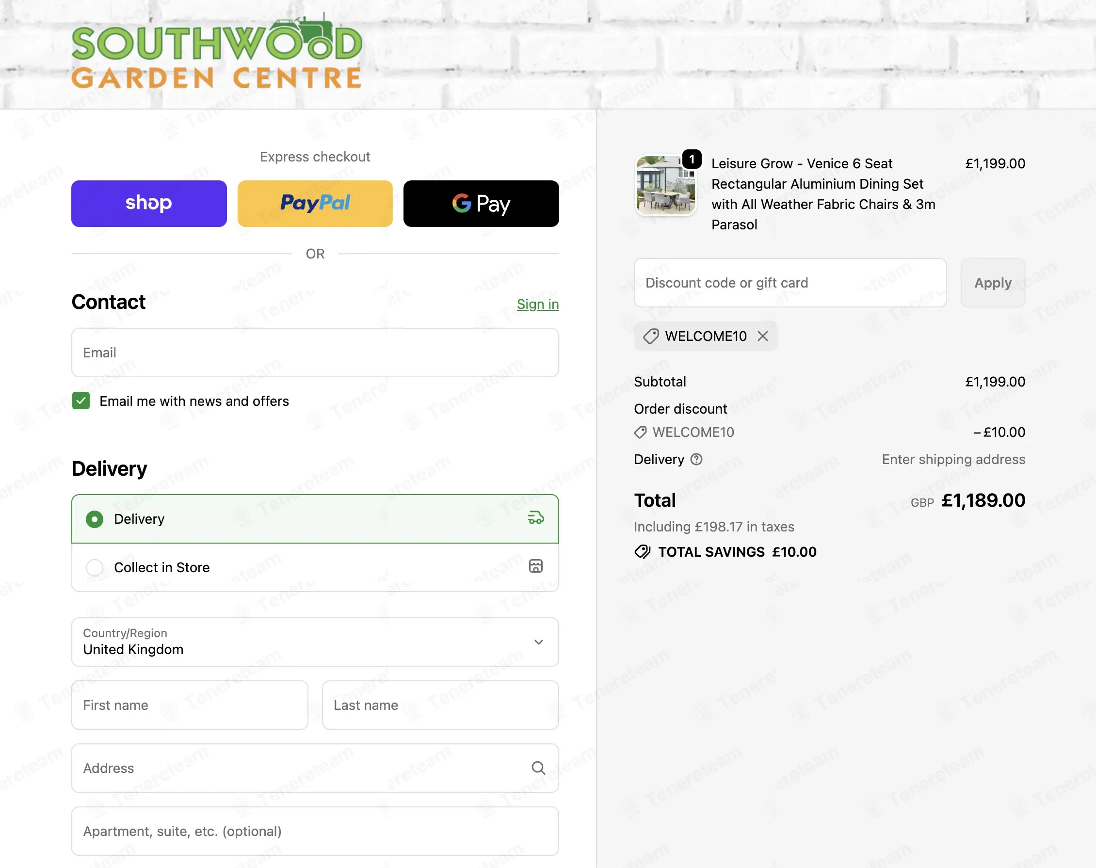 Southwood Garden Centre coupon code: £10 off with WELCOME10. Tested and valid as 10 months ago.