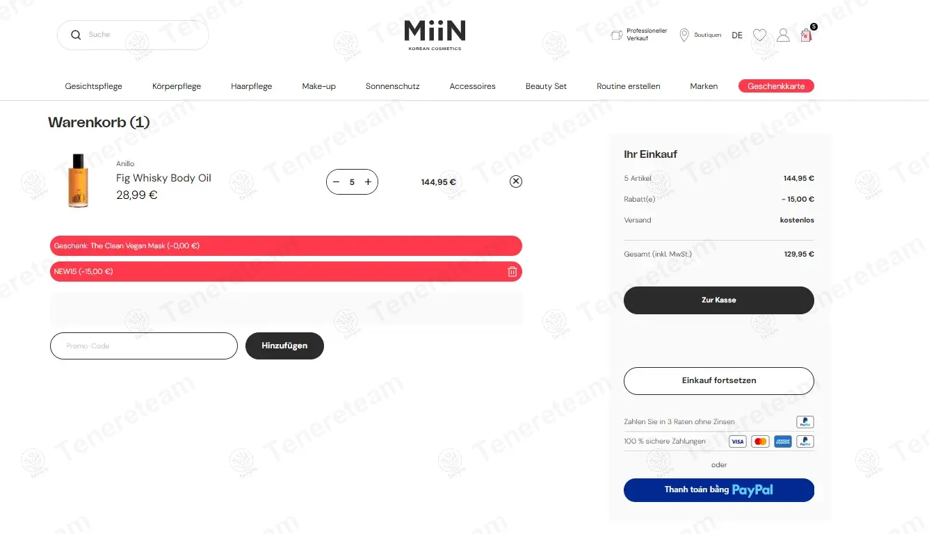 Miin Cosmetics DE coupon code: €15 off with NEW15. Tested and valid as 1 year ago.