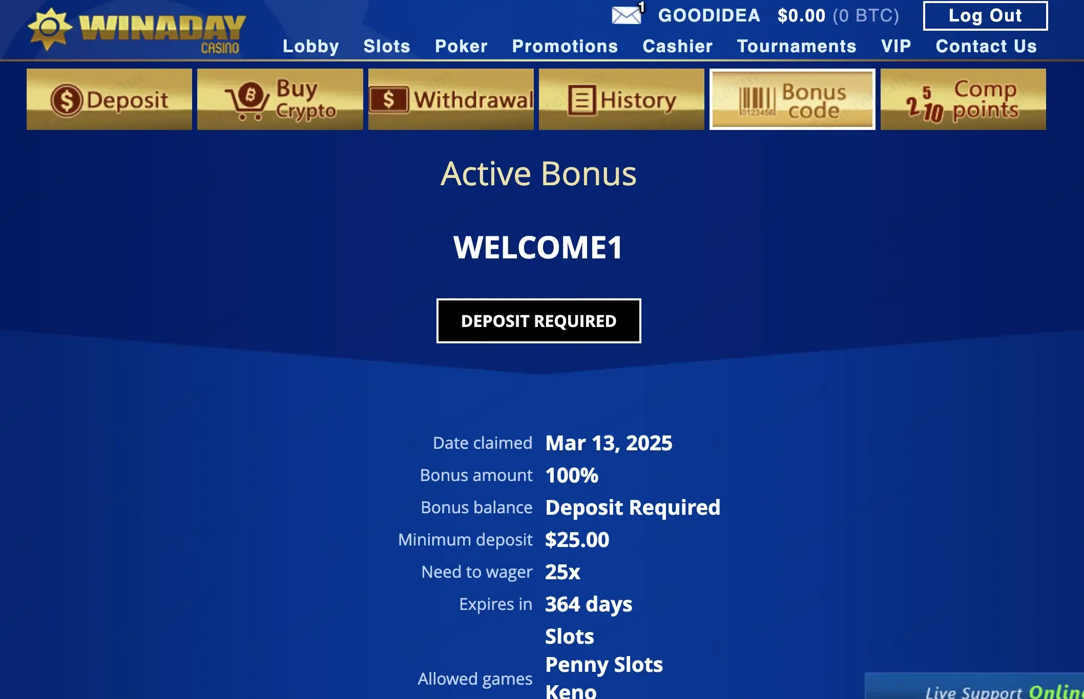 Winaday coupon code: 100% off with WELCOME1. Tested and valid as 1 year ago.