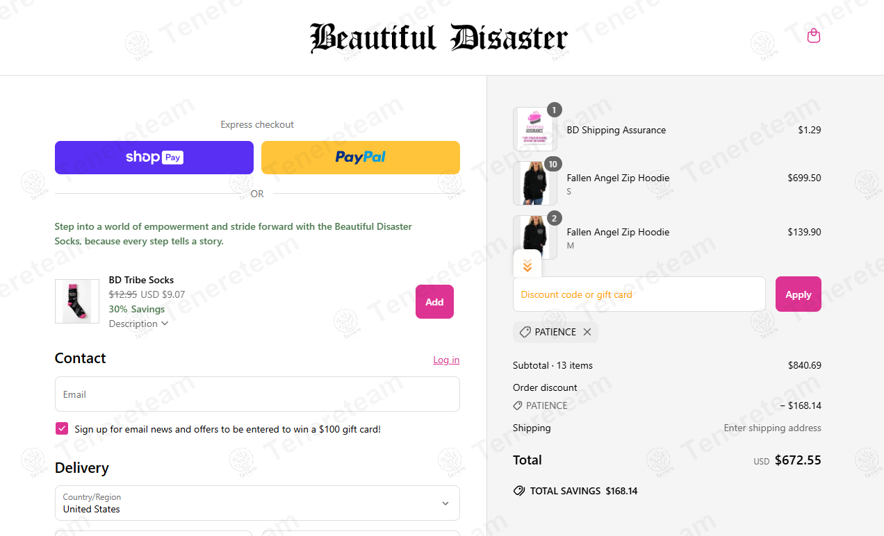 Beautiful Disaster Clothing coupon code: 20% off with PATIENCE. Tested and valid as 1 year ago.