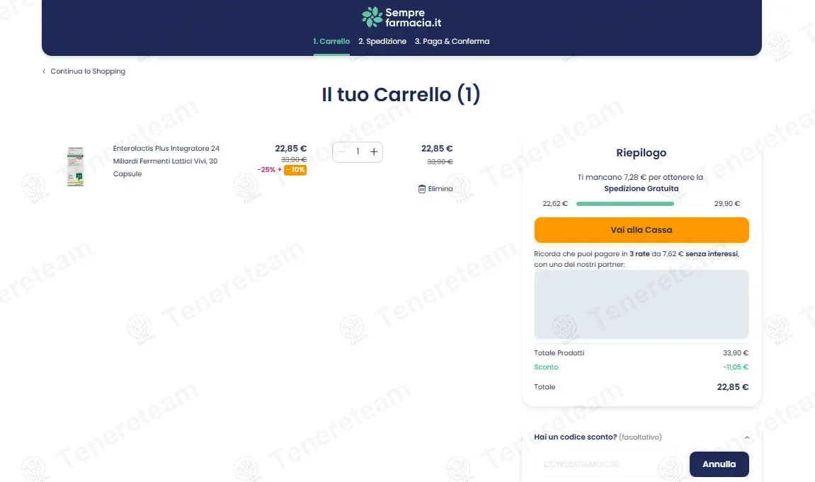 Sempre Farmacia IT coupon code: 10% off with CONOSCIAMOCI10. Tested and valid as 8 months ago.