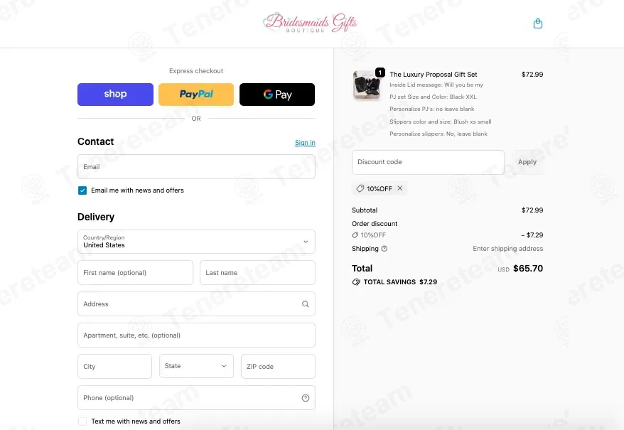 Bridesmaid Gifts Boutique coupon code: 10% off with 10%OFF. Tested and valid as 1 month ago.