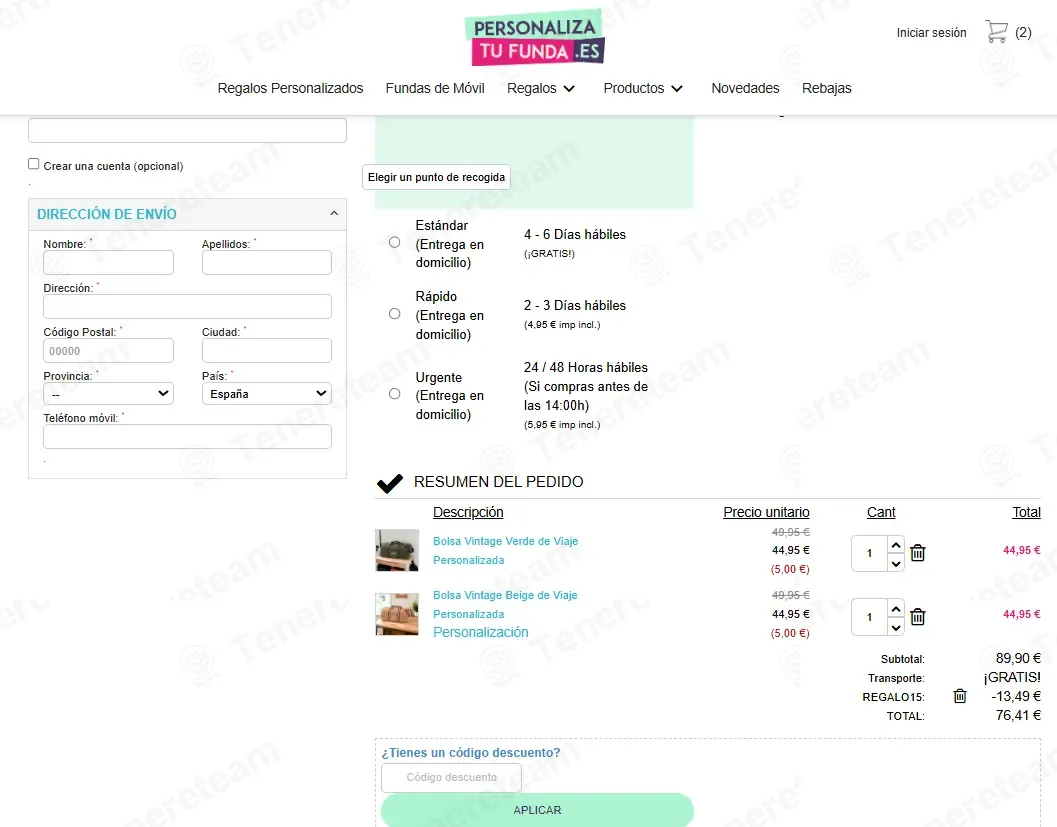Personalizatufunda ES coupon code: 15% off with REGALO15. Tested and valid as 10 months ago.