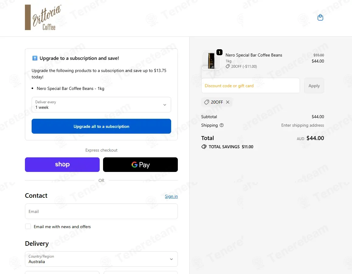 Vittoria Coffee apply coupon code
