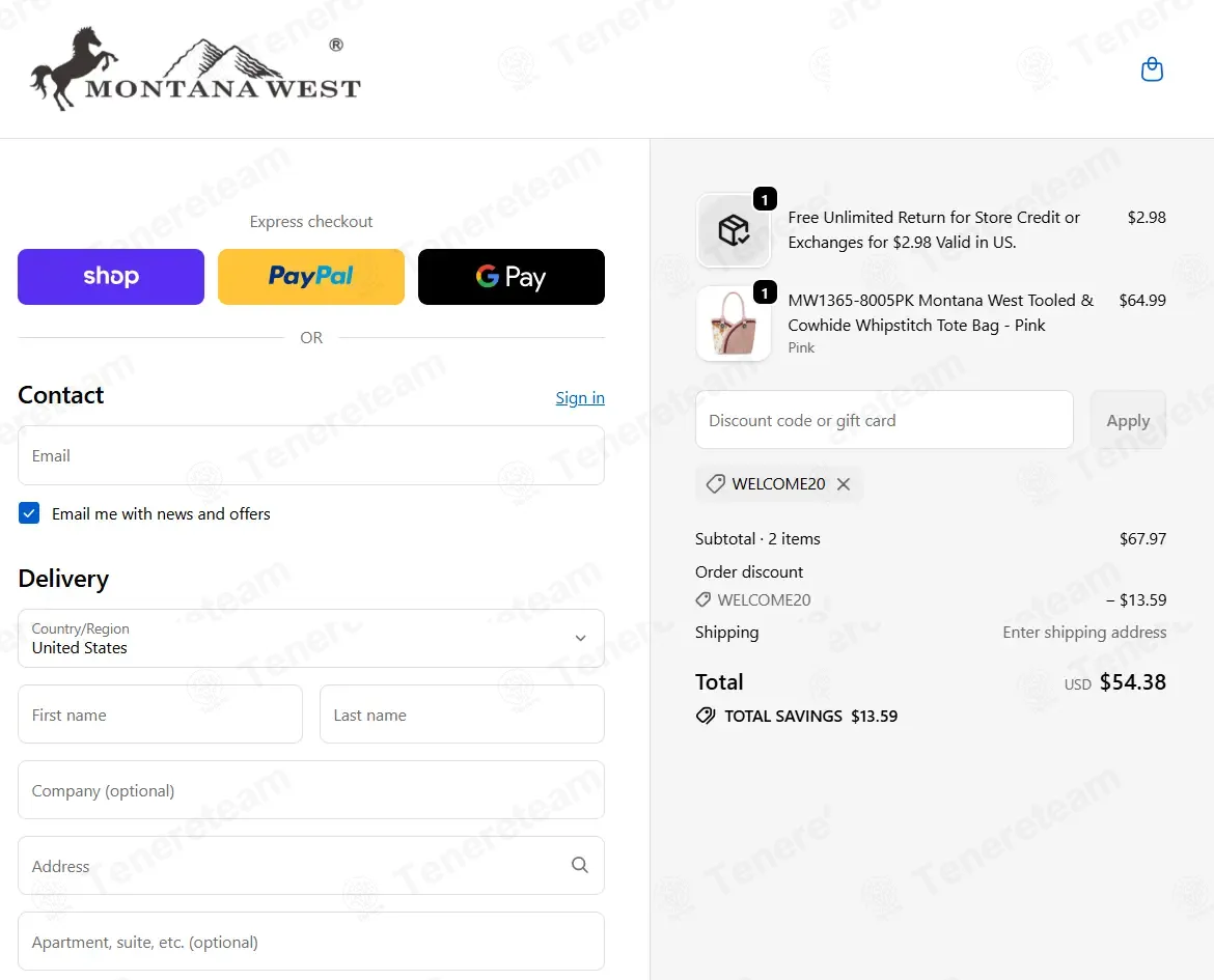 Montana West USA coupon code: 20% off with WELCOME20. Tested and valid as 4 weeks ago.