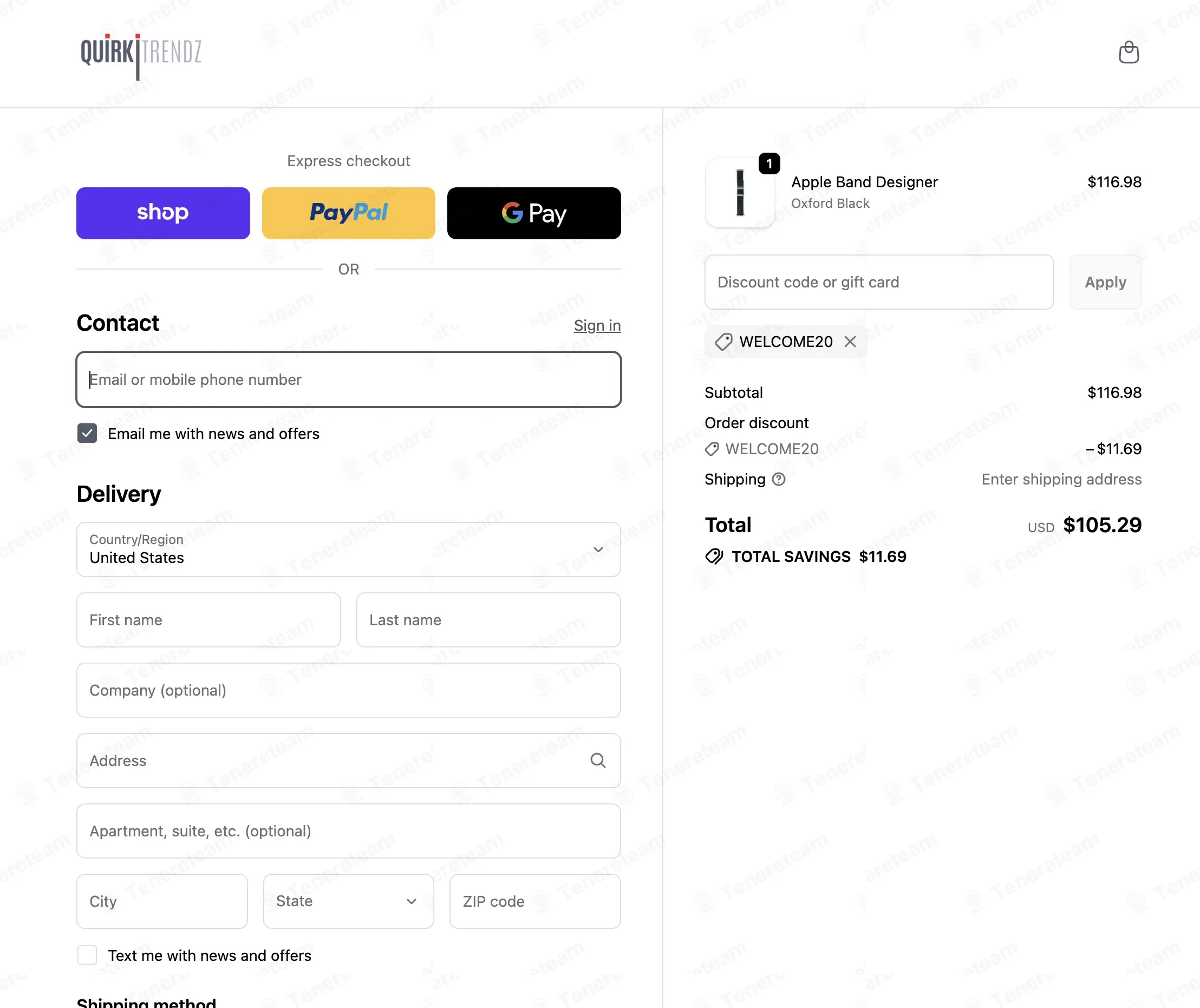 Quirki Trendz coupon code: 10% off with WELCOME20. Tested and valid as 4 weeks ago.