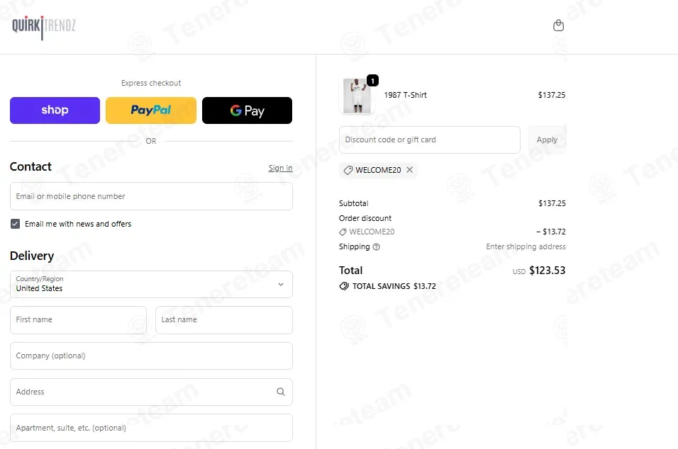 Quirki Trendz coupon code: 10% off with WELCOME20. Tested and valid as 4 weeks ago.