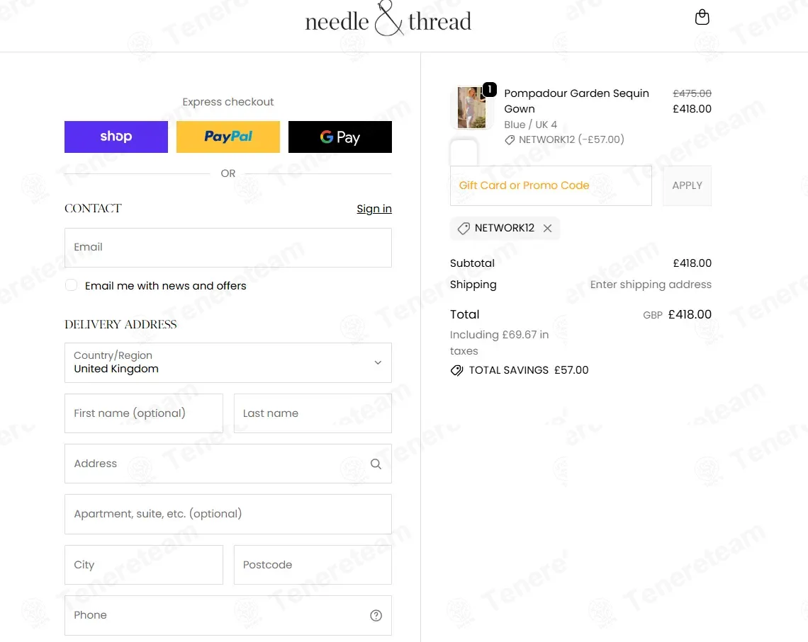 Needle & Thread coupon code: 12% off with NETWORKING. Tested and valid as 3 months ago.