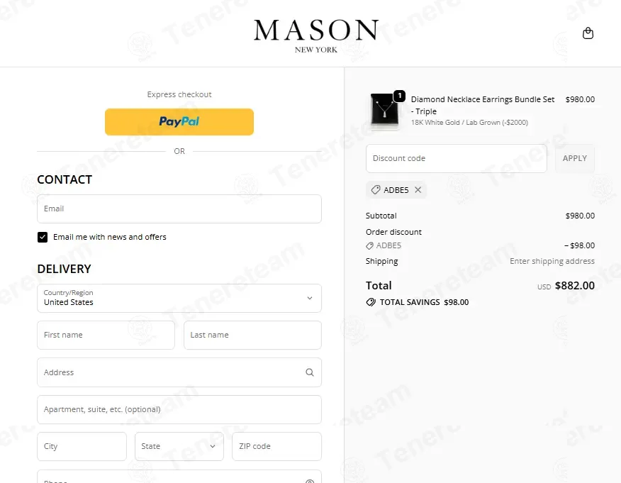 MASON New York coupon code: 10% off with ADBE5. Tested and valid as 8 months ago.