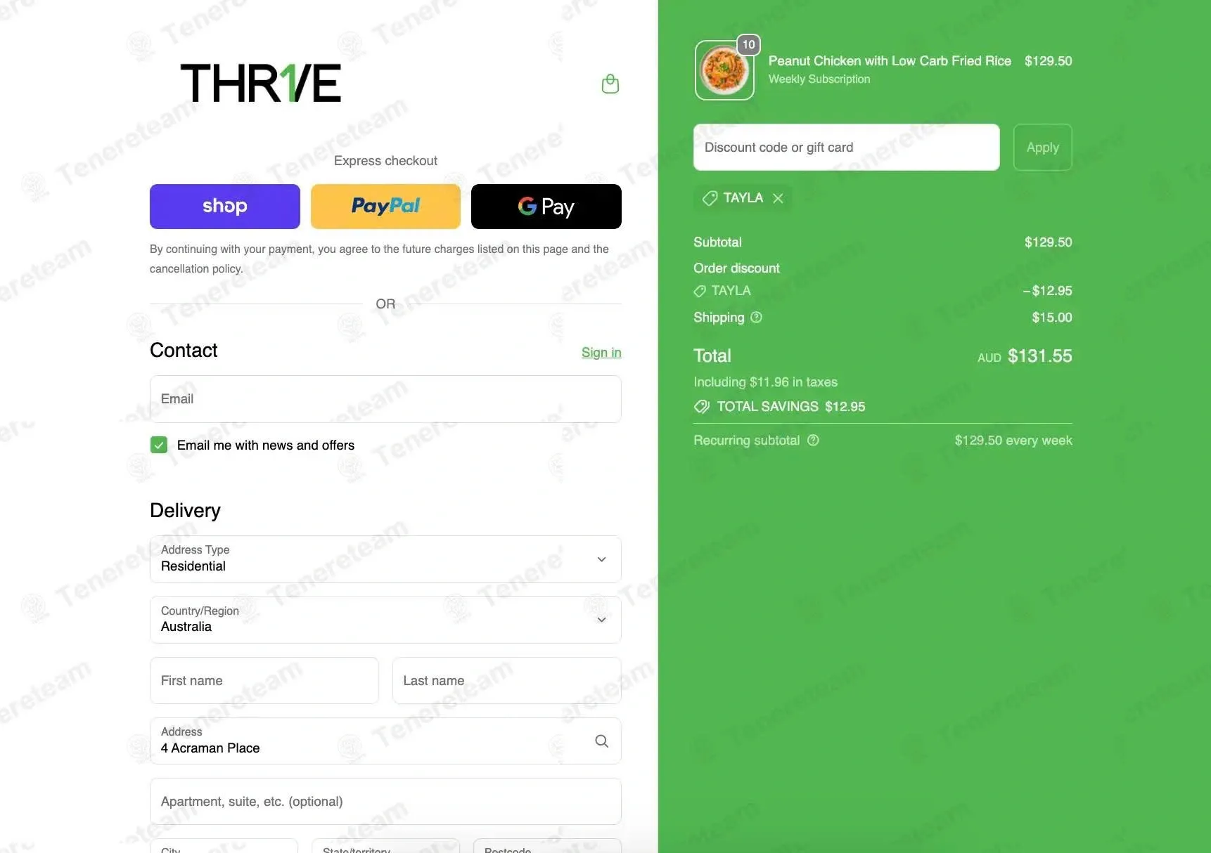 Thrive Meals coupon code verified as working at checkout
