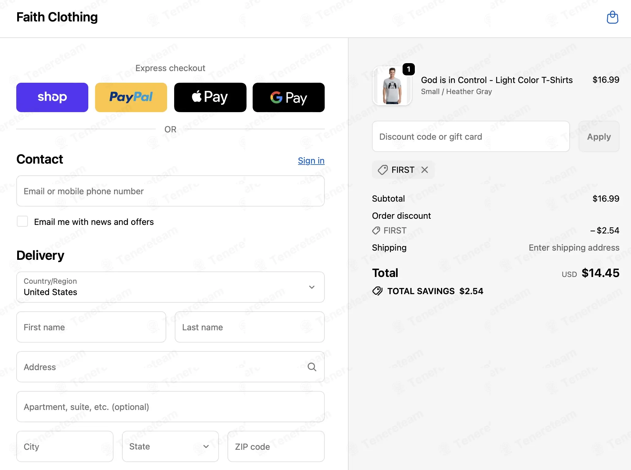 Faith Clothing coupon code: 15% off with FIRST. Tested and valid as 1 month ago.