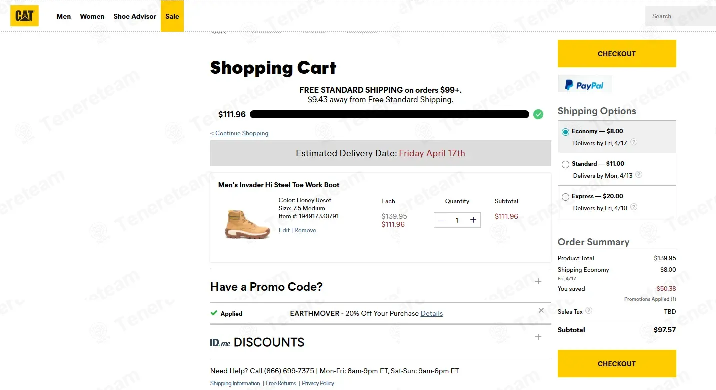 CAT Footwear US coupon code: 20% off with EARTHMOVER. Tested and valid as 16 hours ago.