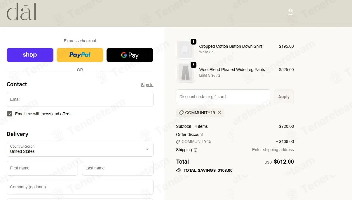Dal the Label coupon code: 15% off with COMMUNITY15. Tested and valid as 8 months ago.