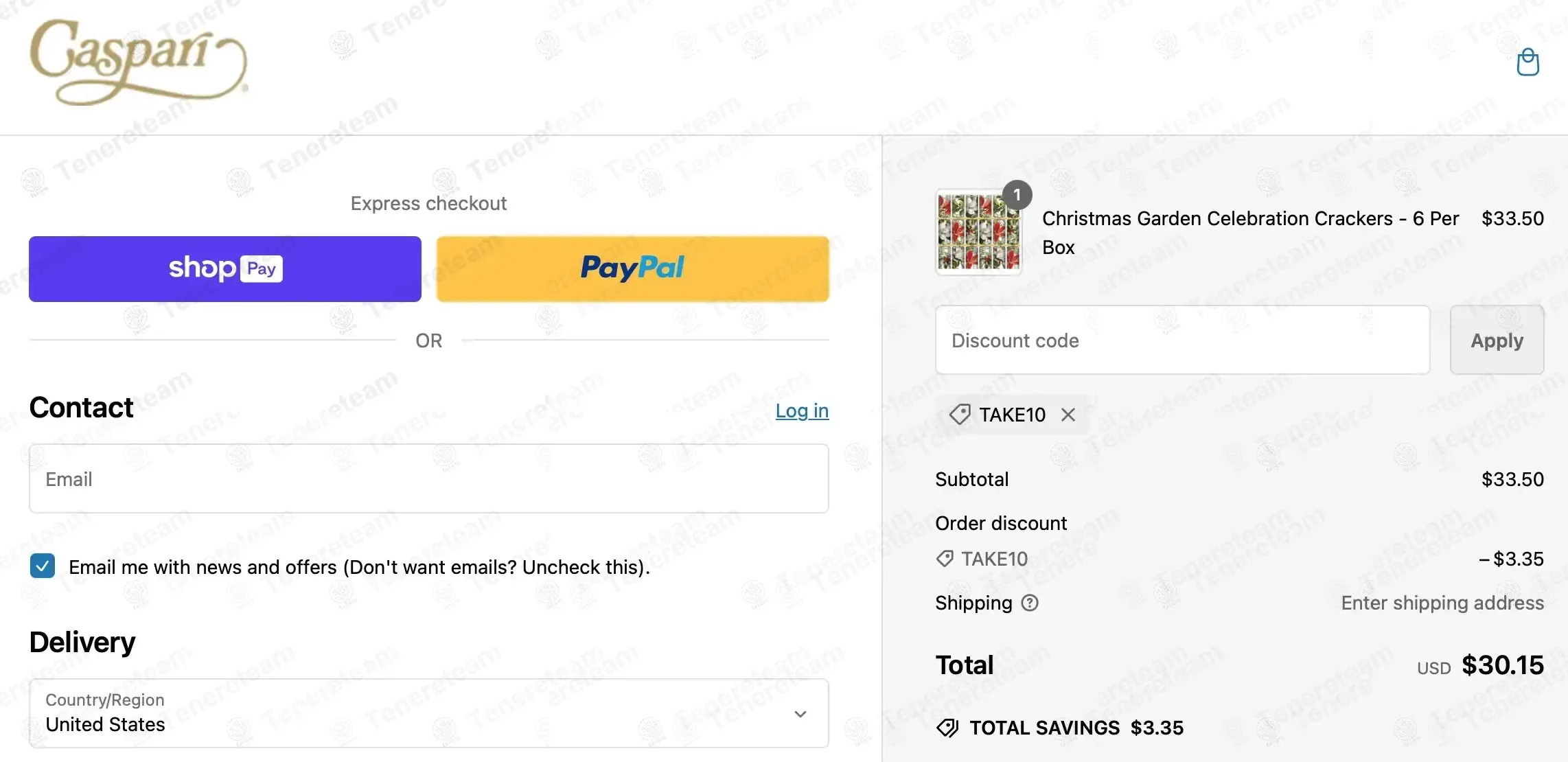 Caspari coupon code: 10% off with TAKE10. Tested and valid as 3 months ago.