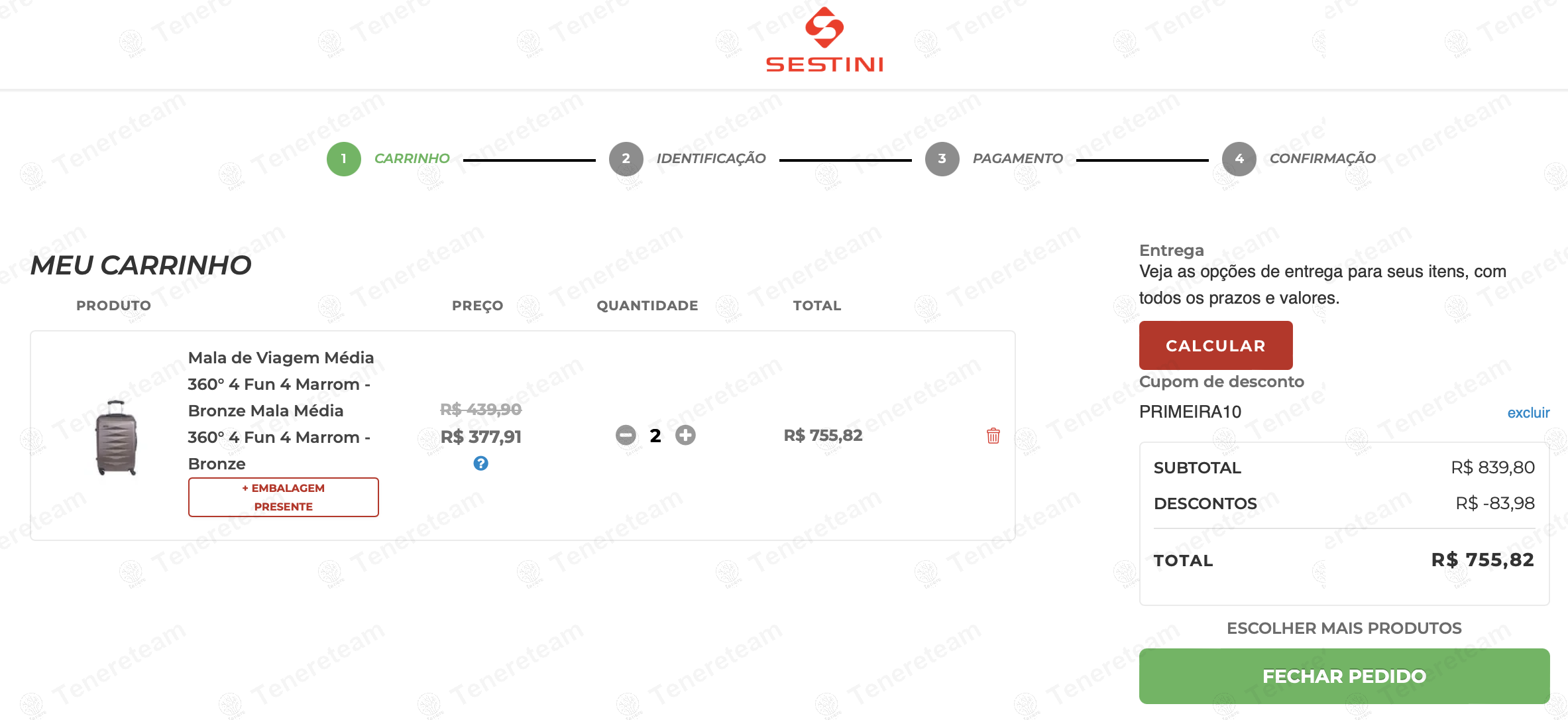 Sestini BR coupon code: 10% off with PRIMEIRA10. Tested and valid as 1 year ago.