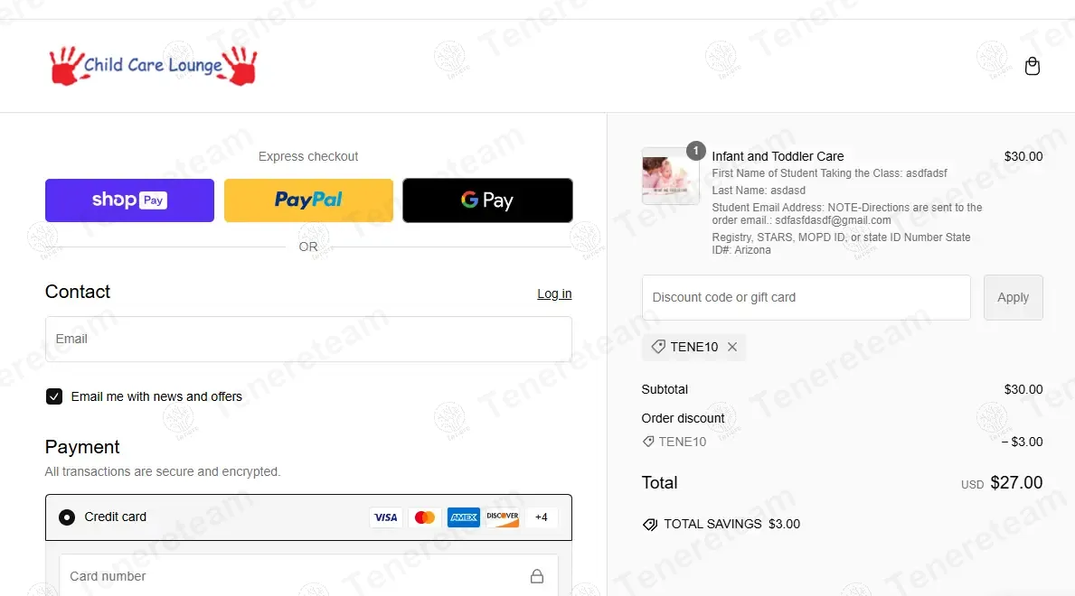 Child Care Lounge coupon code: 10% off with TENE10. Tested and valid as 9 months ago.