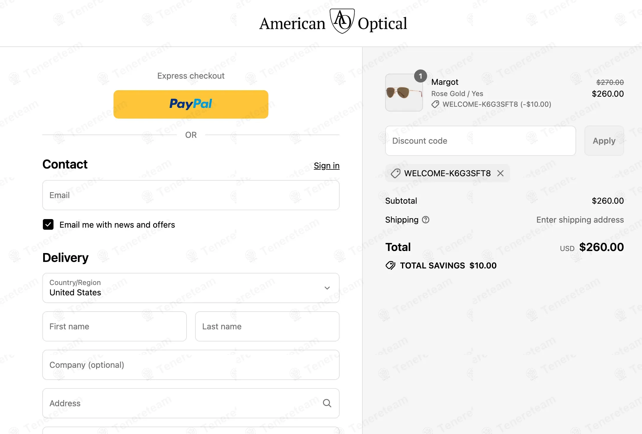Ao Eyewear coupon code: $10 off with WELCOME-K6G3SFT8. Tested and valid as 9 months ago.