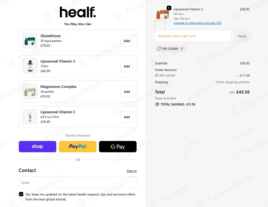 Healf coupon code: 20% off with EM-GAK49. Tested and valid as 1 week ago.