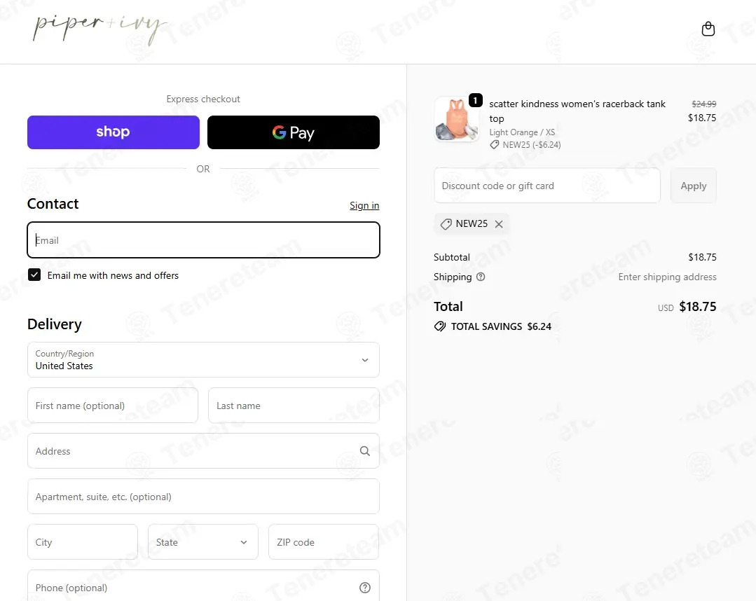 Piper and Ivy coupon code: 25% off with NEW25. Tested and valid as 6 months ago.