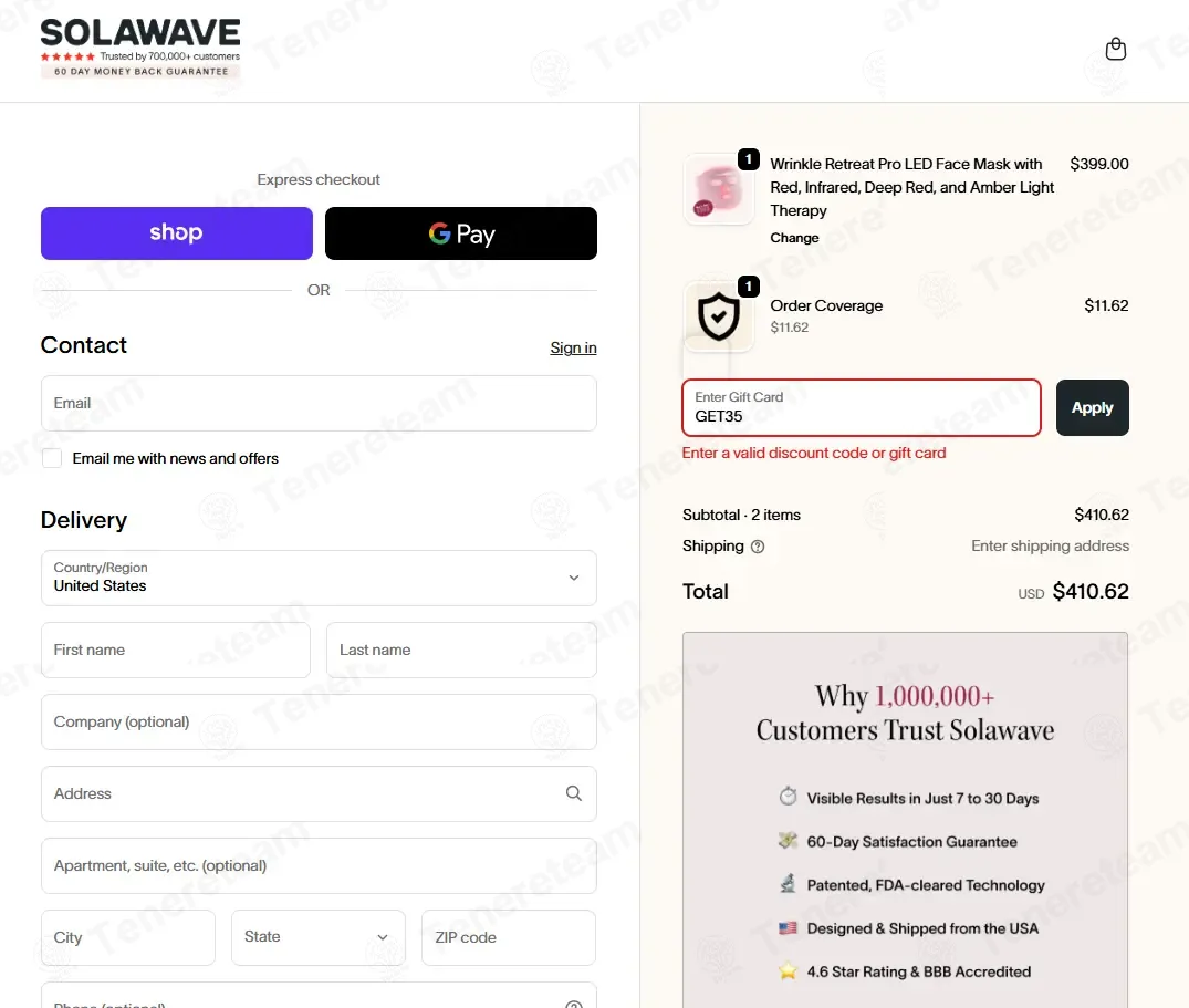 SolaWave CO coupon code: 35% off with GET35. Tested and valid as 2 months ago.