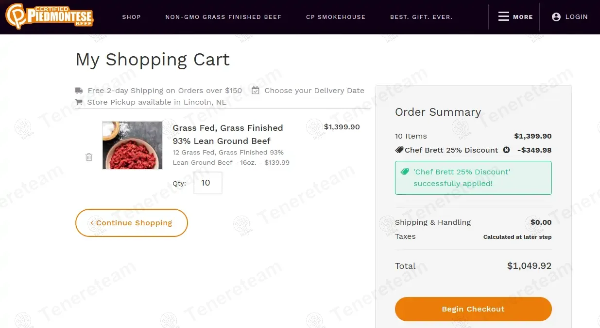 Piedmontese coupon code: 25% off with CHEFBRETT. Tested and valid as 1 month ago.