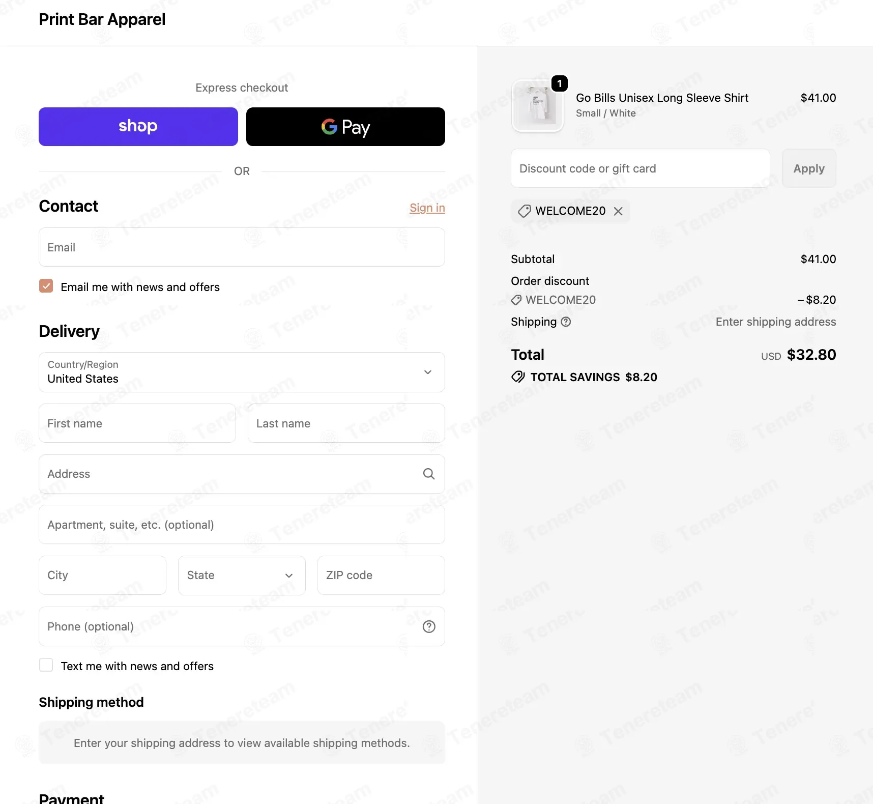 The Print Bar Apparel coupon code: 20% off with WELCOME20. Tested and valid as 1 month ago.