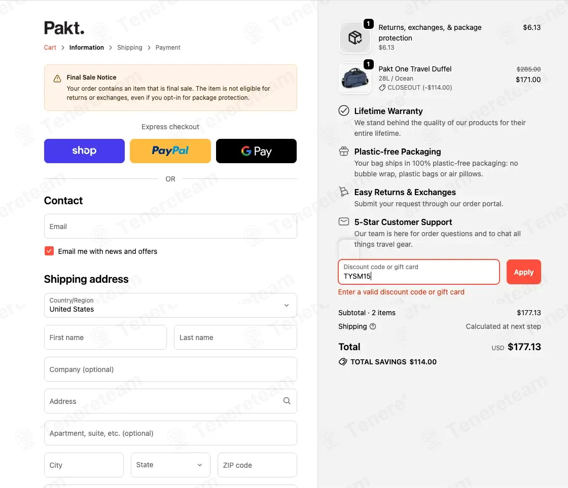 PaktBags coupon code: 15% off with TYSM15. Tested and valid as 1 week ago.