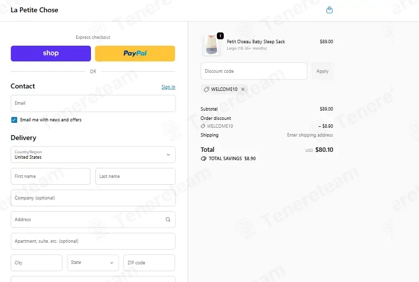 La Petite Chose coupon code: 10% off with WELCOME10. Tested and valid as 1 month ago.