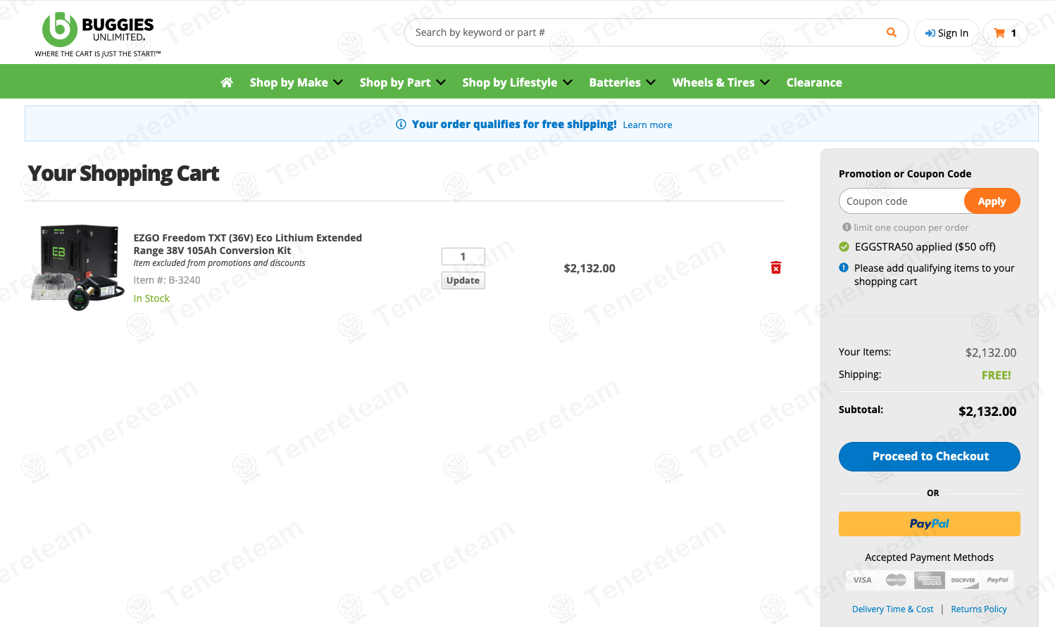 Buggies Unlimited coupon code: $50 off with EGGSTRA50. Tested and valid as 8 months ago.
