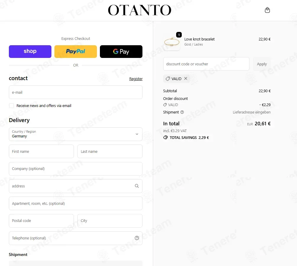 Otanto DE coupon code: 10% off with VALID. Tested and valid as 3 weeks ago.