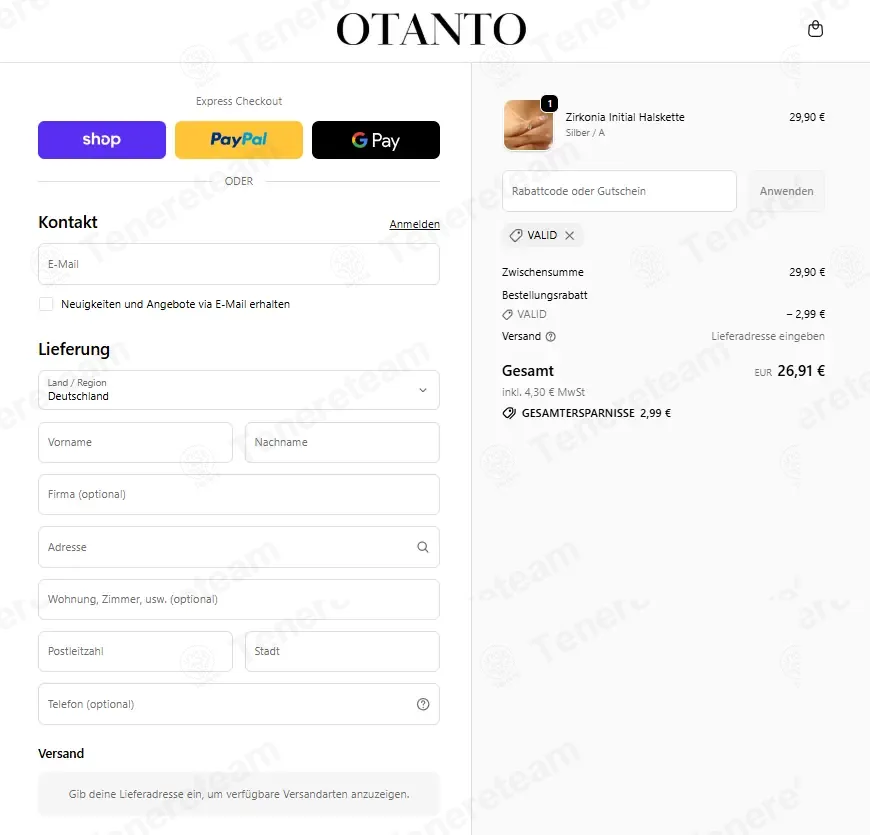 Otanto DE coupon code: 10% off with VALID. Tested and valid as 3 weeks ago.