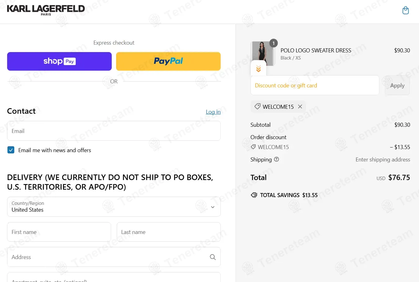 Karl Lagerfeld Paris coupon code: 15% off with WELCOME15. Tested and valid as 1 year ago.