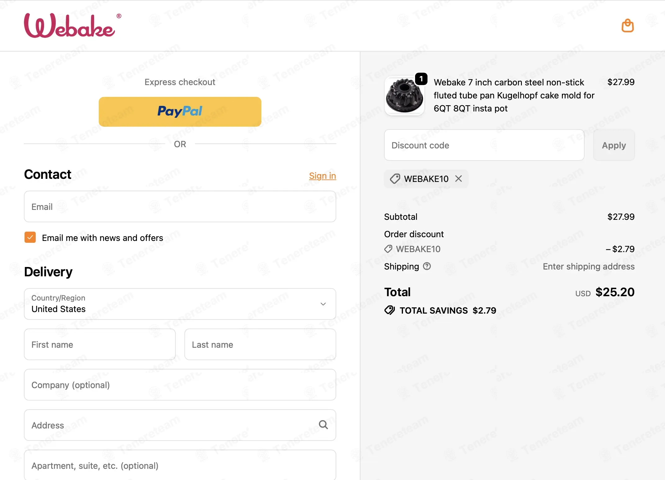Webake coupon code: 10% off with WEBAKE10. Tested and valid as 2 months ago.