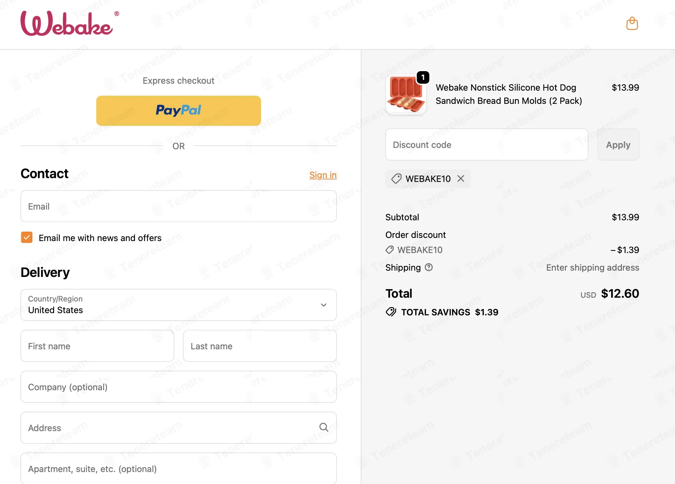 Webake coupon code: 10% off with WEBAKE10. Tested and valid as 2 months ago.