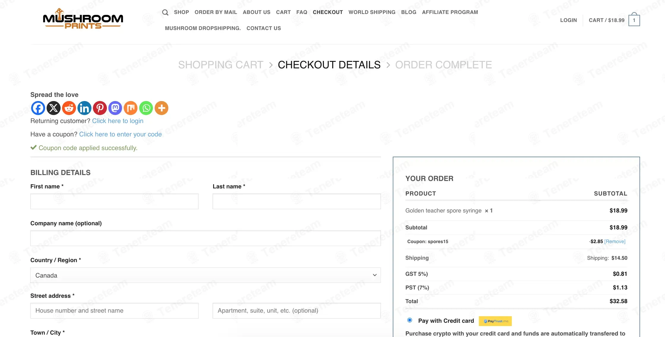 Mushroom Prints coupon code: 15% off with SPORES15. Tested and valid as 3 weeks ago.