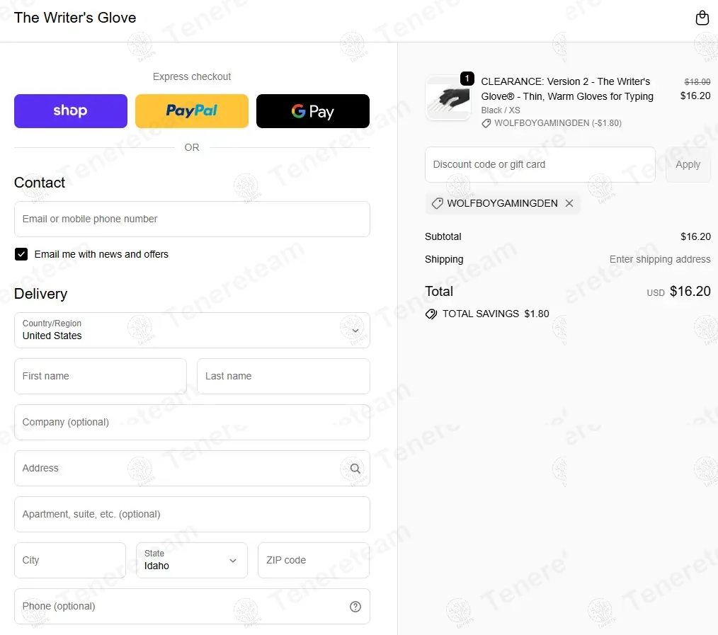 The Writer's Glove coupon code: 10% off with WOLFBOYGAMINGDEN. Tested and valid as 8 months ago.