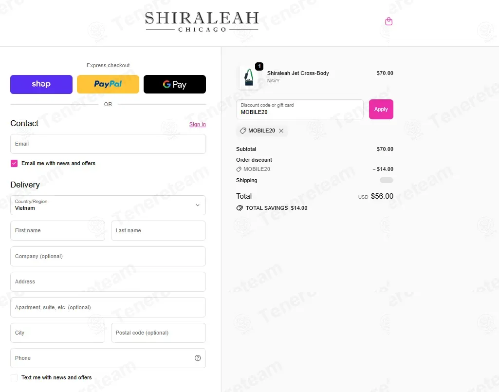 Shiraleah coupon code: 20% off with MOBILE20. Tested and valid as 4 months ago.