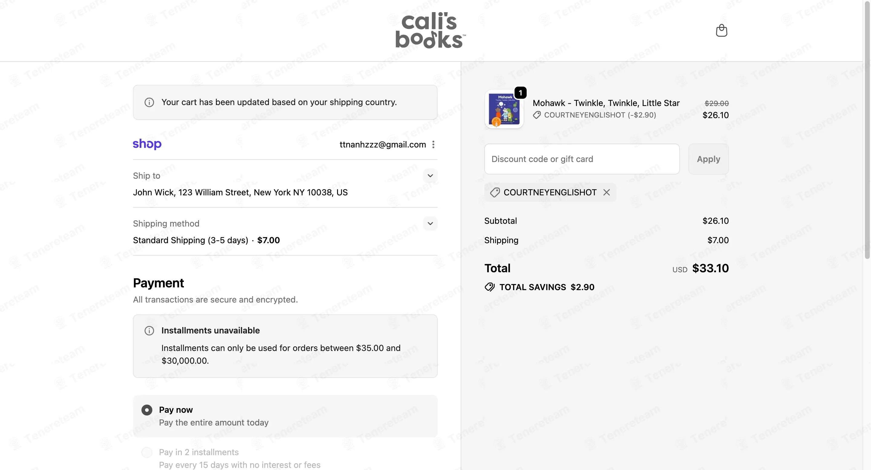 Cali's Books coupon code: 10% off with COURTNEYENGLISHOT. Tested and valid as 9 months ago.