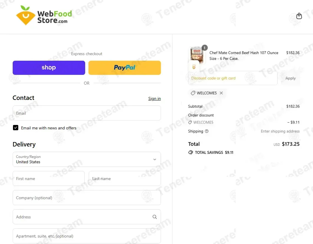 Web Food Store coupon code: 5% off with WELCOME5. Tested and valid as 1 month ago.