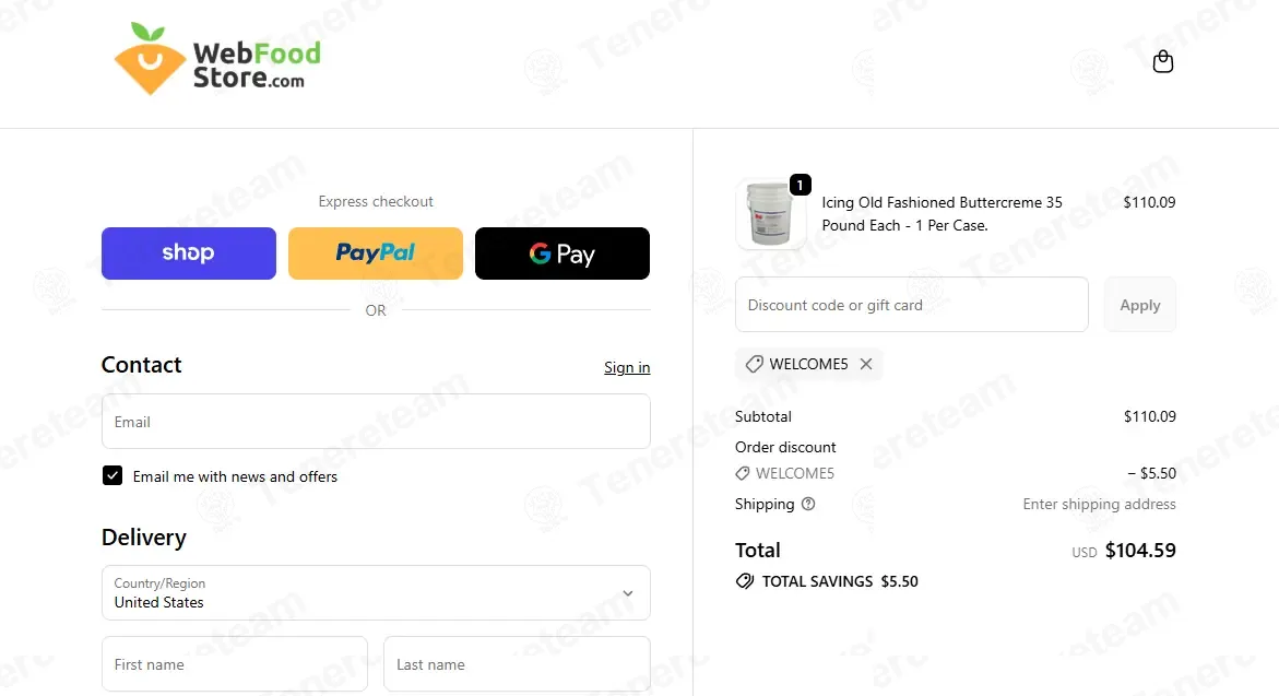 Web Food Store coupon code: 5% off with WELCOME5. Tested and valid as 1 month ago.