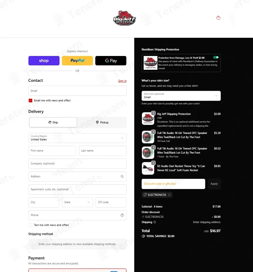 Big Jeff Online coupon code: 5% off with ELECTRONICS5. Tested and valid as 4 hours ago.