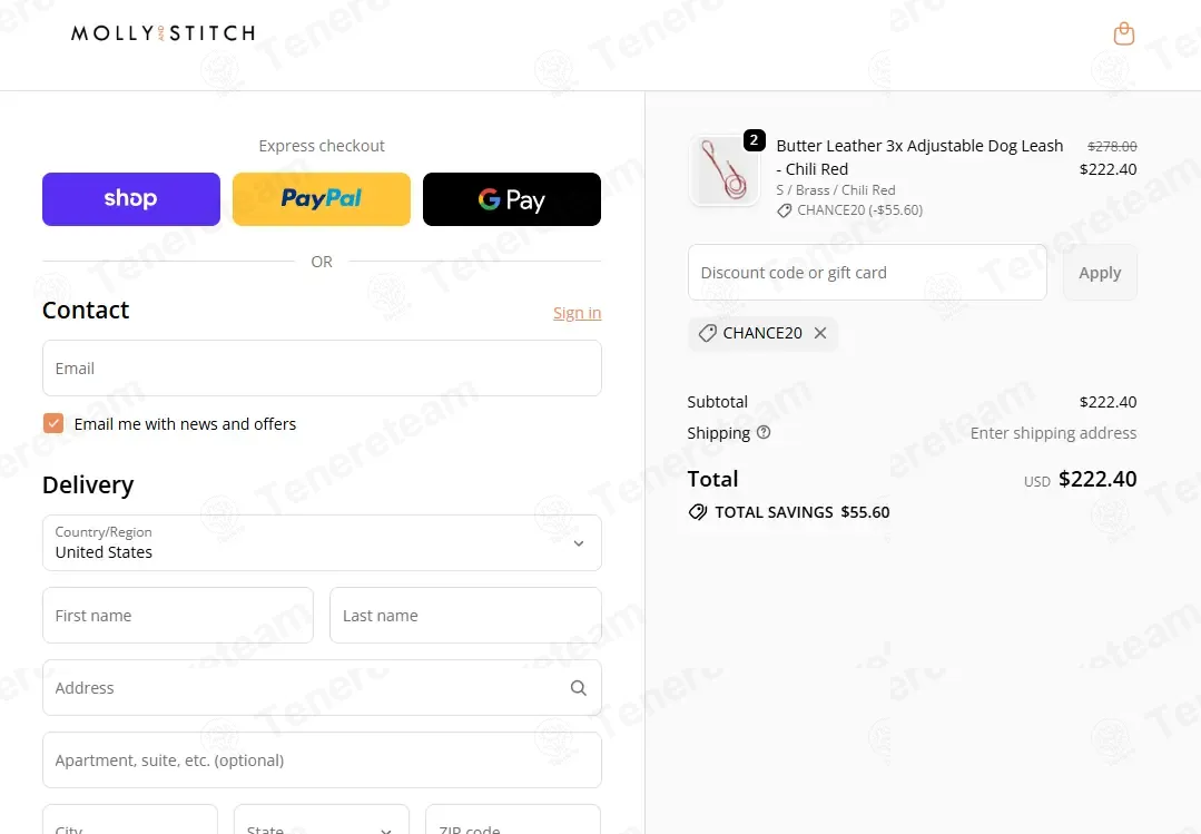 Molly And Stitch US coupon code: 20% off with CHANCE20. Tested and valid as 1 month ago.