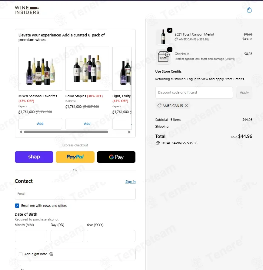 Wine Insiders coupon code: 45% off with AMERICAN45. Tested and valid as 1 day ago.