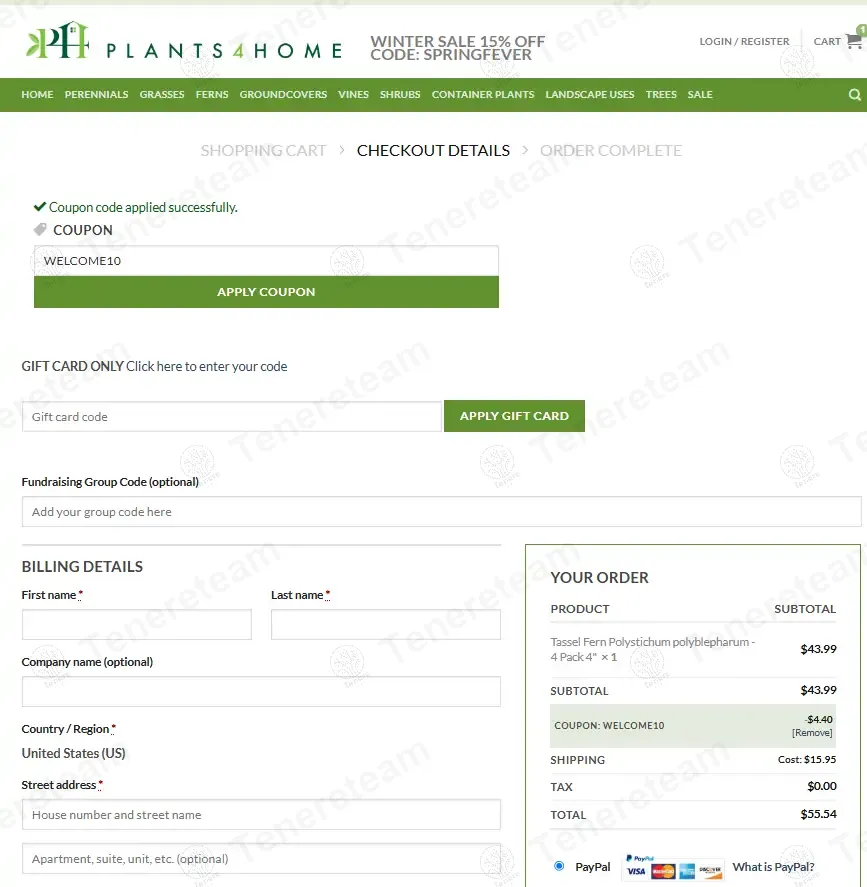 Plants4Home coupon code: 10% off with WELCOME10. Tested and valid as 9 months ago.