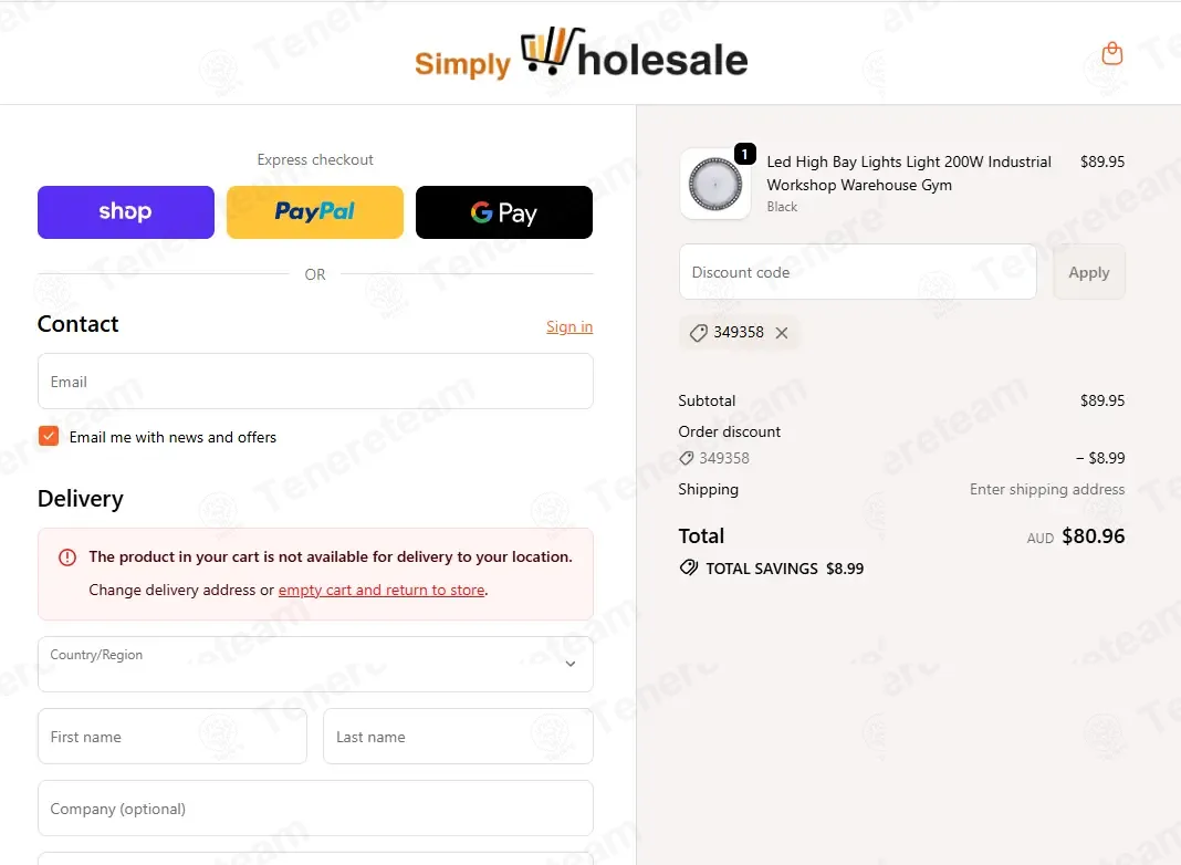 Simply WholeSale AU coupon code: 10% off with 349358. Tested and valid as 23 hours ago.