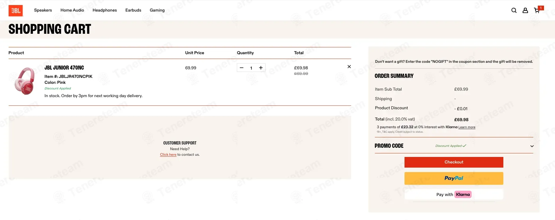 JBL UK coupon code: £1 off with NOGIFT. Tested and valid as 1 day ago.