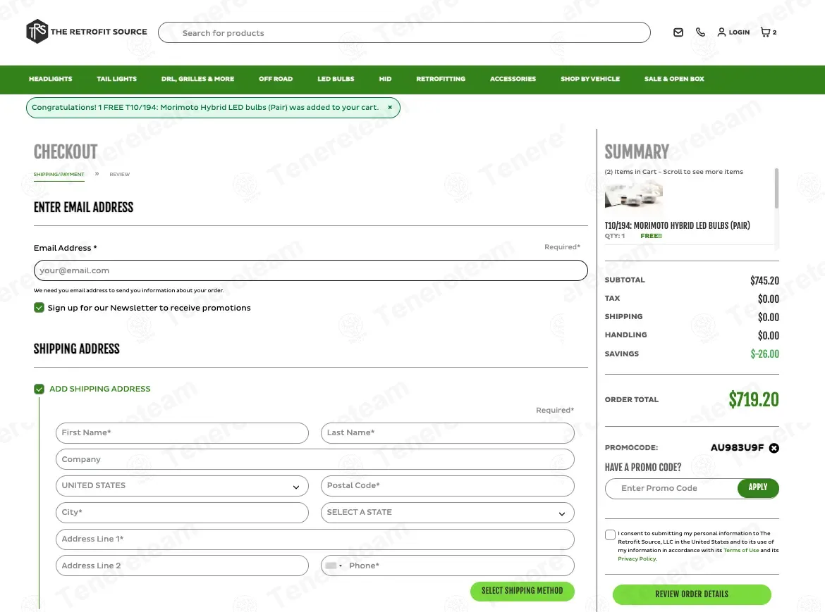 The Retrofit Source coupon code: 5% off with AU983U9F. Tested and valid as 6 months ago.